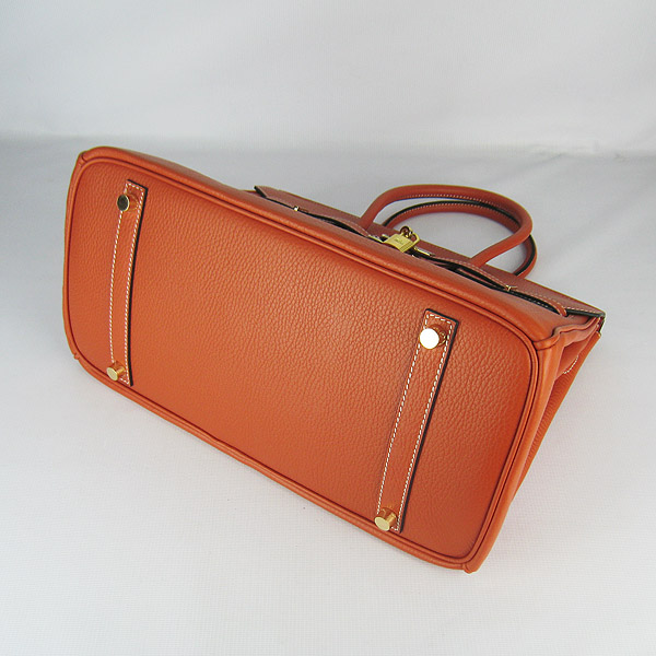 High Quality Fake Hermes 35CM Embossed Veins Leather Bag Orange 6089